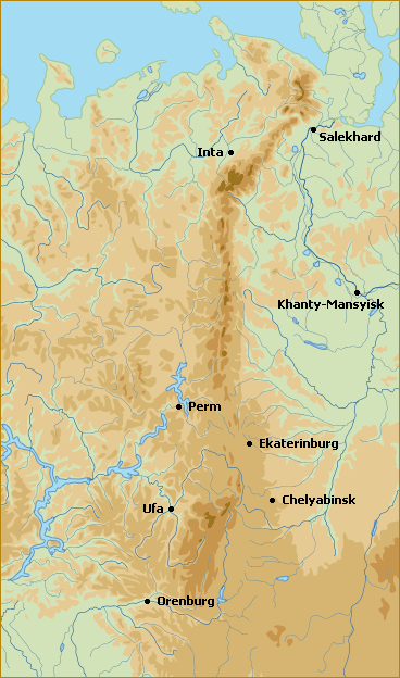 urals mountains map