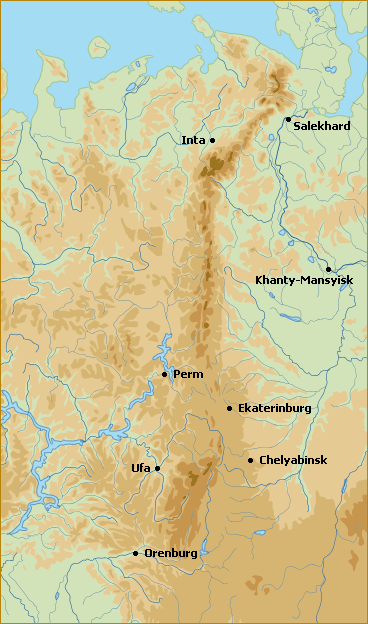 ural mountain range map